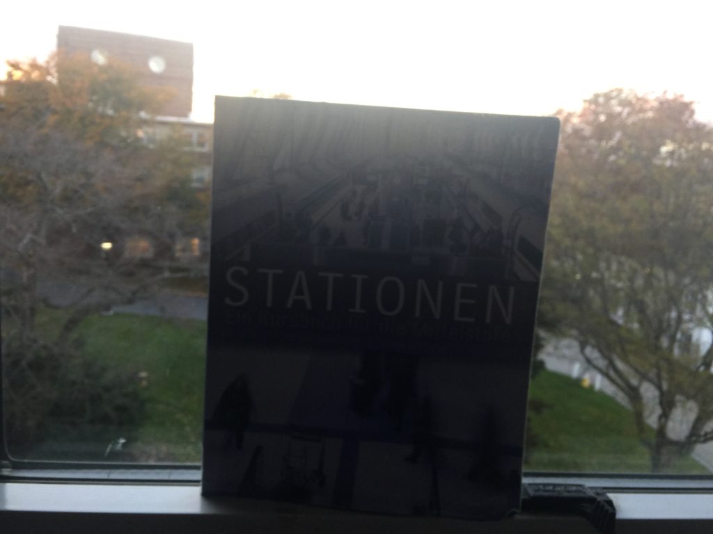 A German textbook on the windowsill of Clark residence hall